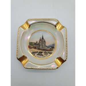 Maria Zell Vintage Souvenir Ashtray Gold & Bead Trim Iridescent BJJO Porcelain